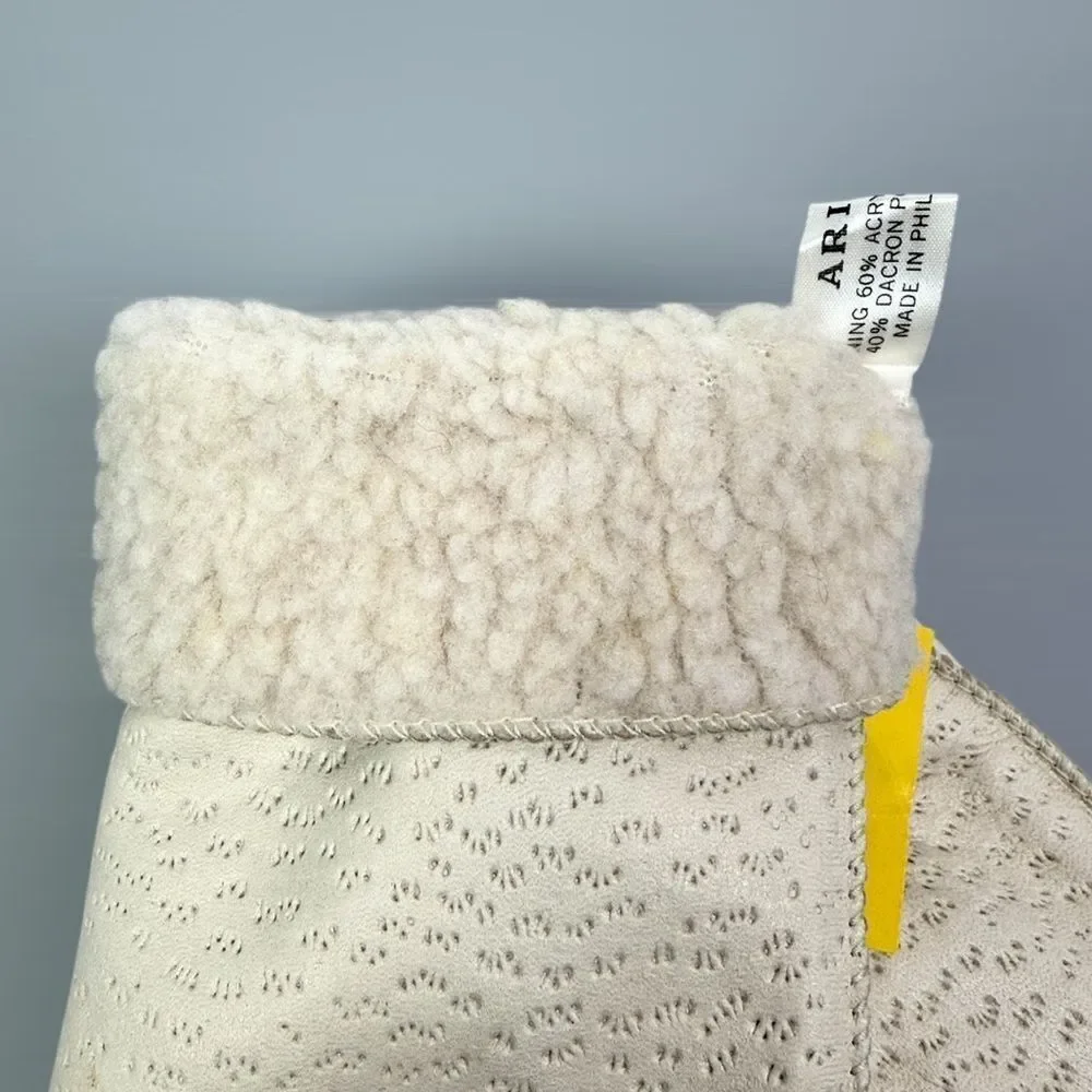 New Aris Ivory Gloves Buckaroo Perforated Leather Faux Fur Lining size M Vintage
